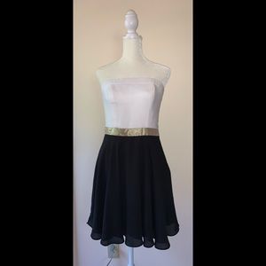 Express Fit & Flare Dress, Black/White/Gold Size 6
